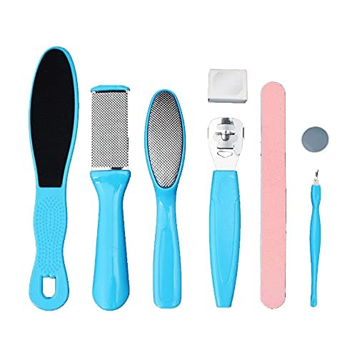 Image of SONGQEE Foot File Pedicure Set，8 in 1 Foot File Hard Skin Remover Foot Care Kit Foot Files Pedicure Tools Foot Care for Dead Skin for Men Women at Home Spa (Blue)