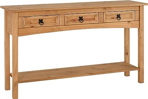 Image of Seconique Corona 3 Drawer Console Table With Shelf in Distressed Waxed Pine