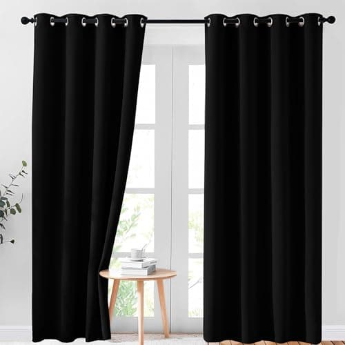 Image of AR Ware Black Blackout Curtains - 2 Panels Drapes Eyelet Thermal Curtains for Living Room and Bedroom - Energy Saving - Soundproof lightweight curtains (66 x 72 inches)