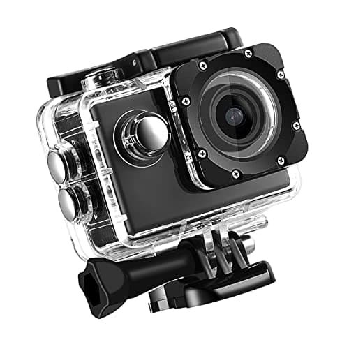 Image of POENVFPO Action Camera, 12MP 1080P HD Water Proof Sports Camera 30M Underwater Wide Angle for Cyclists Surfers Divers Adventurers with Accessories Kit (Black)