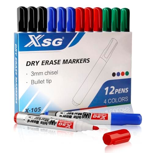Image of ABEIER XSG Whiteboard Pens Markers, 4 Colors Dry Erase Markers, Home Office Supplies, Bullet Tip Low Odour (Pack of 12)