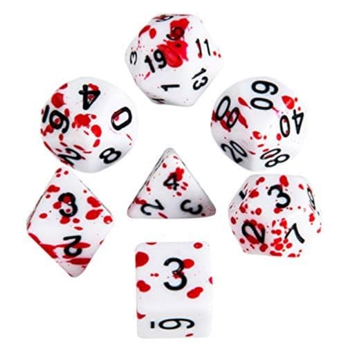 Image of Blood Dices Blood Splatter Dices, D&D Dices Set of 7, Acrylic Polyhedral Dungeons and Dragons Role Playing Game Dices Party Supplies for Halloween Cosplay Party (Red)