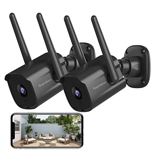 Image of Septekon Security Camera Outdoor CCTV Camera 2 Pack, 2K Dual Antenna WiFi Home Surveillance Cameras with IP66 Waterproof, Night Vision, AI Motion Detection, 2-Way Audio, Black