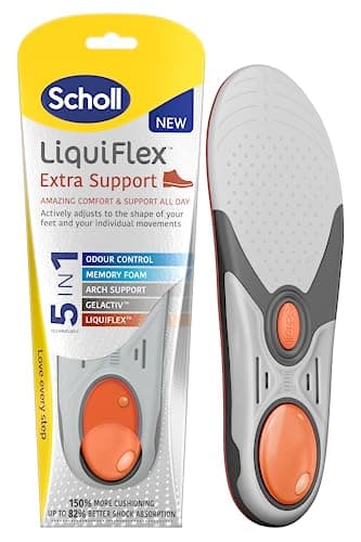Image of Scholl Liquiflex Extra Support Work Insoles for Men - Work Boot Insole, UK Size 8-12, 1 Pair of trimmable Gel Insoles with Memory Foam and Arch Support