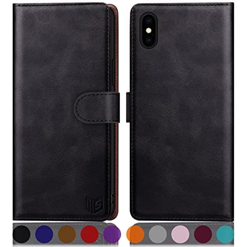 Image of SUANPOT for iPhone XS Max 6.5" case with [Credit Card Holder][RFID Blocking],PU Leather Flip Book Protective Cover Women Men for Apple XS Max Phone case Black