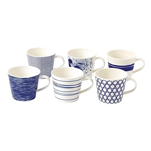 Image of Royal Doulton 40034459 - Coffee Mugs Set of 6, Pacific Blue Collection - Small Porcelain Mugs - Perfect for Coffee, Tea and Hot Beverages - Blue & White Mugs, 280ml