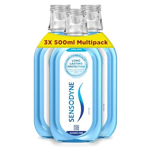 Image of Sensodyne Mouthwash for Sensitive Teeth, Enamel Care Alcohol Free Mouthwash for Healthy Gums and Strong Teeth, Cool Mint Flavour, 500 ml (Pack of 3)