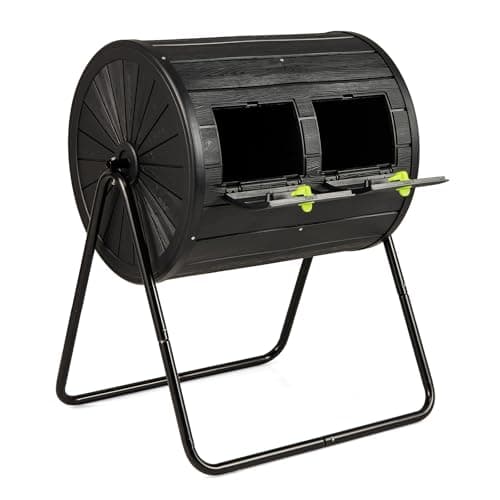 Image of TANGZON Garden Tumbling Composter, 142L/160L/164L Dual Chamber 360° Rotating Compost Bin with 2 Doors, Outdoor BPA Free Aerating Waste Bin Composting Tumbler (142L, 70 x 63 x 92cm, Black)