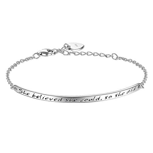 Image of Billie Bijoux Women's 925 Sterling Silver Engraved Inspirational Adjustable Bracelet - She Believed She Could So She Did (A1-silver)
