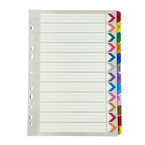 Image of A4 Monthly Index Dividers 12 Parts Jan - Dec Coloured Month Tabs Card Divider for Ring Binder Filing Organiser for Home Office School 3 Packs