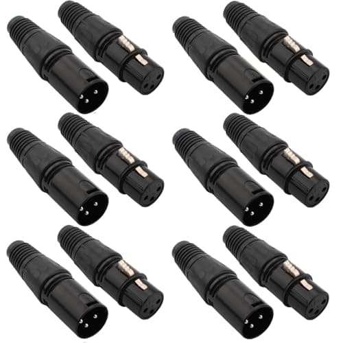 Image of RUNCCI-YUN 12PCS 3 Pin XLR Solder Connector,6 Male and 6 Female XLR Mic Plug,Microphone Audio Socket,XLR Male Female Connector Solder Microphone Plug Jack Stereo Black housing
