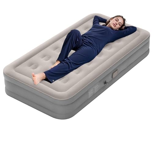 Image of Warmiehomy Single Air Bed with Built-in Electric Pump, Elevated Air Mattress Guest Bed&Inflatable Mattress, Deflation Blow Up Bed with Free Pillow for Indoor&Outdoor, Camping, 190x100x40cm (Grey)