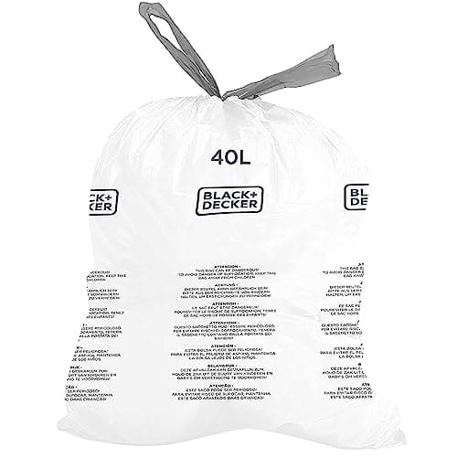 Image of BLACK + DECKER BXBB00040E Drawstring, 20 Pack, White, 40L Bin Liner