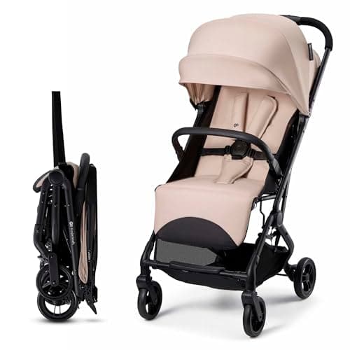 Image of Kinderkraft INDY 3 Lightweight Compact Pushchair from Birth to 15kg, 7.3kg, one-Hand Click & FOLD, Compact fold 33×57.3×61.5 cm, 84cm seat, 5-Point Harness, Beige