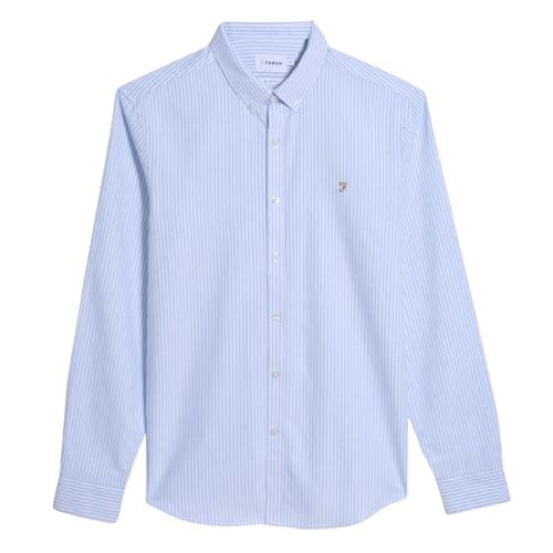 Image of Farah - Men's Shirt, Brewer Stripe Slim Fit Shirt, Organic Cotton, Indigo Oxford Shirt, Casual-Style Shirt, Sky Blue, S