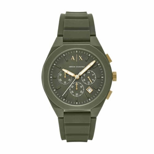 Image of Armani Exchange Watch for Men, Quartz Chronograph Movement and 44mm Case Size with Silicone Strap, Onyx Black