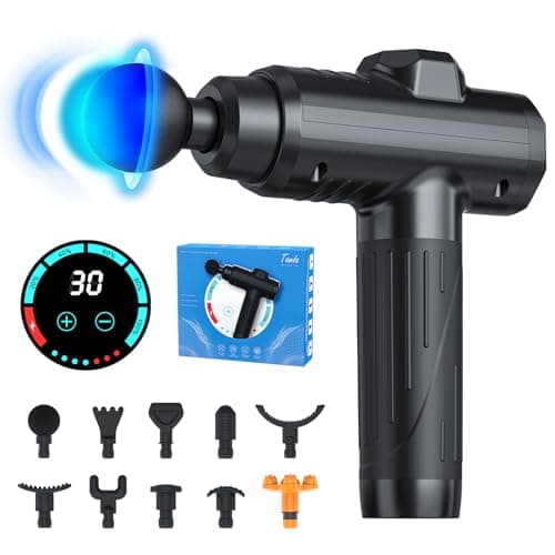 Image of Massage Gun Deep Tissue, Portable Muscle Massage Device with 10 Massage Heads, 2026 Upgraded 30 Speeds Massager with LCD Touch Screen for Body Back Shoulder Muscle Relaxation