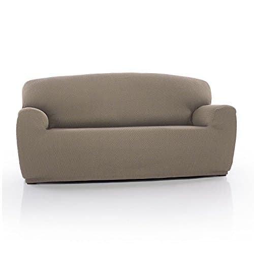 Image of HOMESCAPES Three Seater 'Iris' Sofa Cover Elastic Easy Fit Soft Triple Seater Couch Slipover to fit Three Seater Size Settee 180 – 220 cm Stretch Fitted Protector, Linen