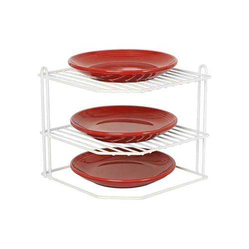 Image of Buckingham 3 Tier Corner Plate Kitchen Cupboard Organiser Tidy Storage Rack, White, 23 cm, 30138