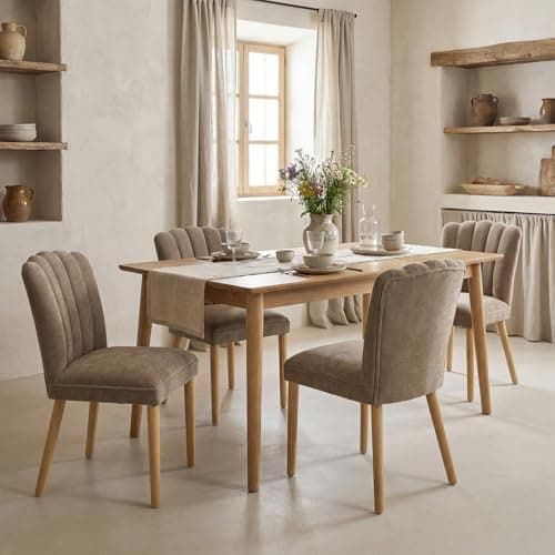 Image of DAYALANE Chenille Dining Chairs Set of 4 Accent Chair Modern Kitchen Chairs with Petal Design Backrest and Thick Cushion for Dining Room Kitchen Living Room Brown