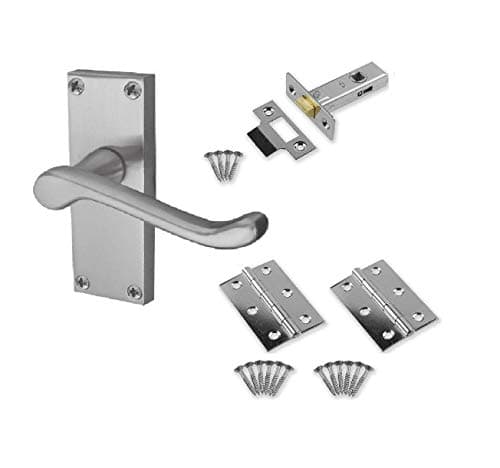 Image of Golden Grace Victorian Scroll Door Handles Latch in Satin Brushed Chrome with Hinges & Latches Pack, 1 Set - 120mm x 40mm Backplate