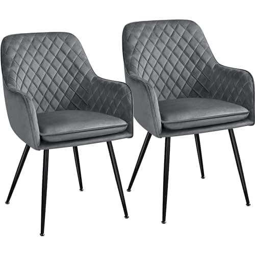 Image of Yaheetech Dining Chairs Set of 2 Kitchen Chairs Velvet Upholstered Armchair Stylish Accent Chairs with Metal Legs Padded Seat for Dining Room, Living Room, Kitchen, Lounge, Grey