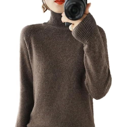 Image of BAWUTZ Cashmere Sweater for Women, Women's Turtleneck Sweater, Long-Sleeved Sweater, Casual Sweater, Stand-up Collar Knitted Sweater, Long-Sleeved Turtleneck Sweater for Autumn Winter (Kaffeefarbe,L)