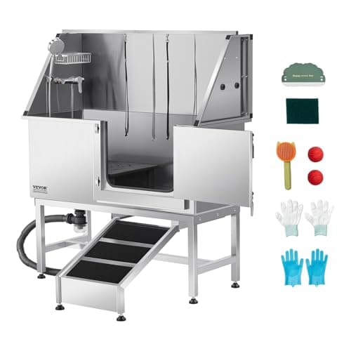 Image of VEVOR Stainless Steel Dog Washing Station, 127 cm Pet Grooming Tub w/Ramp, PE Water Filter Board, Faucet & Showerhead & Soap Holder Dog Bathtub for Large & Medium & Small Pets (Right Door)