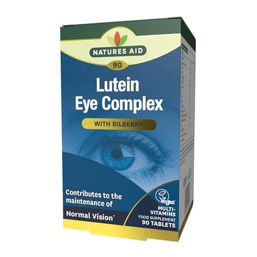 Image of Natures Aid Lutein Eye Complex – with Bilberry, Zinc, Vitamins A B2 C E Riboflavin – Supports Normal Vision Maintenance & Eye Health – Vegan, Gluten-Free, Non-GMO - 90 Tablets