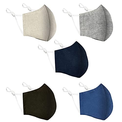 Image of Cotton Face Mask 5 Pack | Handmade in UK Washable Reusable with Nose Wire | Filter Pocket | Adjustable Ear Loops | 3 Layers Cloth Face Masks for Women Men