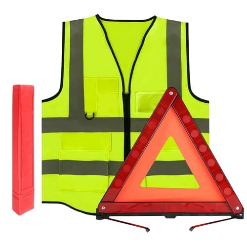 Image of Warning Triangles,2 In 1 Car Emergency Warning Triangle and Reflective Vest Kit,Foldable Breakdown Triangles Roadside Safety Triangles,Red Hazard Triangle Safety Emergency Kit with Storage Case