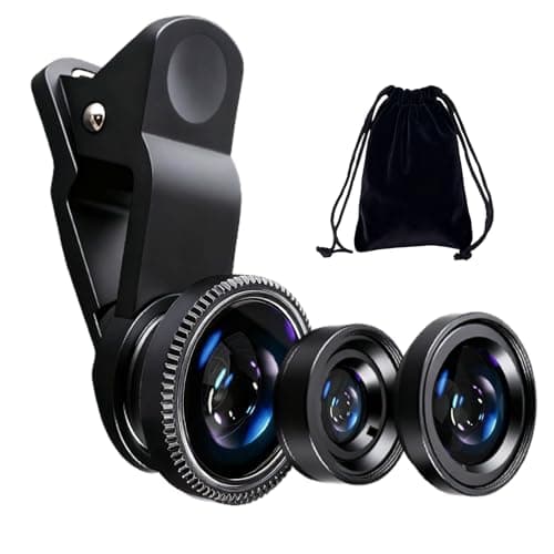Image of 3 in 1 Phone Camera Lens Universal Fish Eye Kit With Fish Eye Wide-Angle and Macro Clip Camera Lense for iPad iPhone Samsung Android and Most Smartphones Device Black