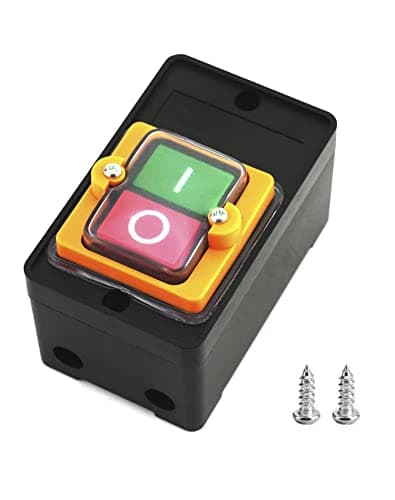 Image of QWORK® Push Button Switch 10A 220V/380V for Cutting Machine Bench Drill Switch, On/Off Buttons Covered with Transparent Waterproof Cap