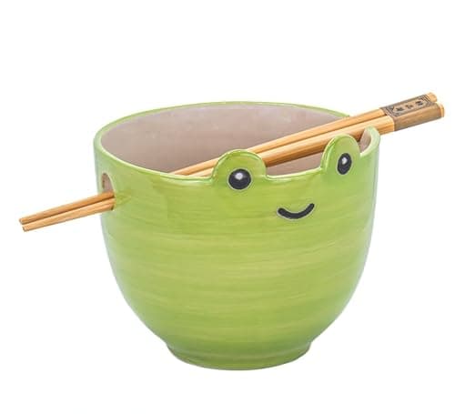 Image of Sass & Belle Frog Noodle Bowl with Chopsticks – Cute Ceramic Ramen Bowl for Soup, Rice, or Noodles – Quirky Gift – Part of The Ramen Bowl Set Collection