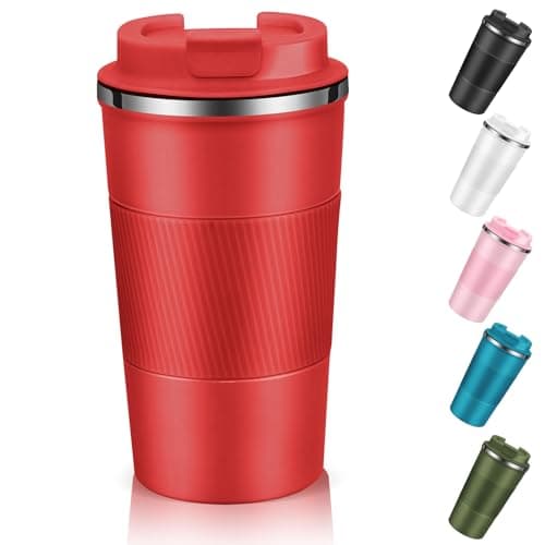 Image of EALLEN Travel Mug with Leakproof Lid,Insulated Reusable Coffee Mug for Hot&Cold Drinks/Tea,Portable Stainless Steel Thermal Takeaway Travel Coffee Cup for Car/Outdoor/Picnic/Office/School (510ml Red)