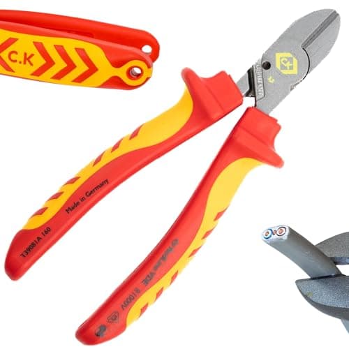 Image of C.K RedLine 2025 Edition VDE CombiCutter 1, 160mm German Electrical Wire Cable Side Cutter with Screw Shear, Lanyard Ready Heavy Duty Croppers for Electrician, Electricians Snips, CK Tools T39081A 160