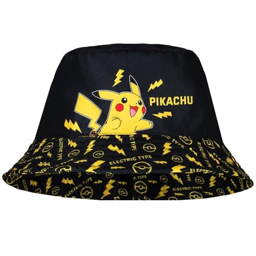 Image of Pokemon Pikachu Bucket Hat for Boys Age 5-12 Summer Hat for Kids Lightweight Breathable Sun Hat Gift for Boys Black