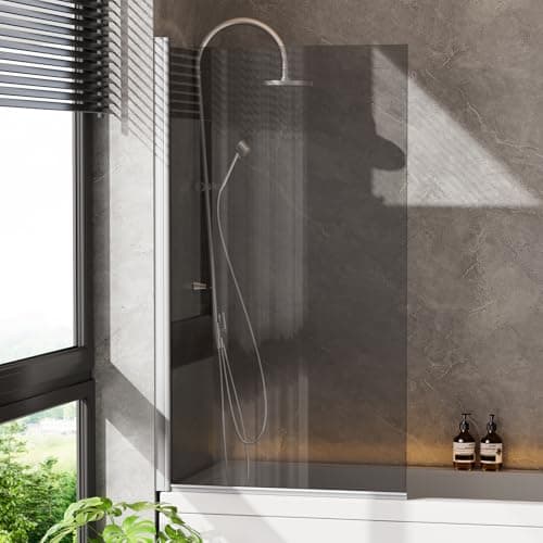 Image of INMOZATA Shower Screen, Grey Tempered Glass Shower Screen for Bath, Over Bath Shower Screen Glass Panel, 800 * 1400mm