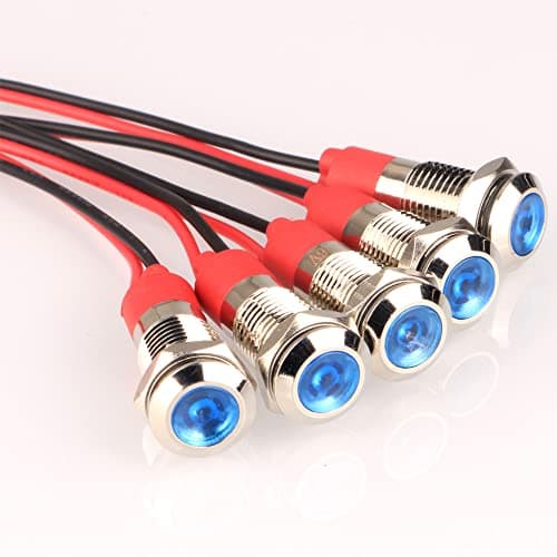 Image of Gebildet 5pcs 8mm 3V-4.5V-5V-6V-7.5V-9VDC Energy Saving LED Metal Indicator Light Waterproof Signal Lamp with Wire(Blue)