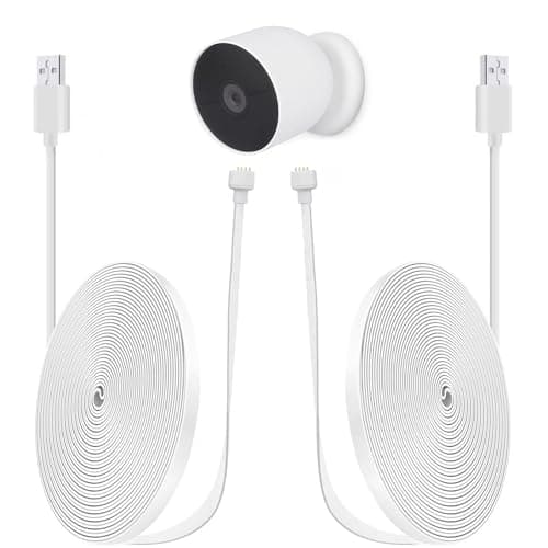 Image of iTODOS 2 Pack 20ft/6m Power Cord for Google Nest Cam (Battery) Only,Replacement Cable,Weatherproof Outdoor,Flat Charging Cable for Nest Camera(Battery)-White