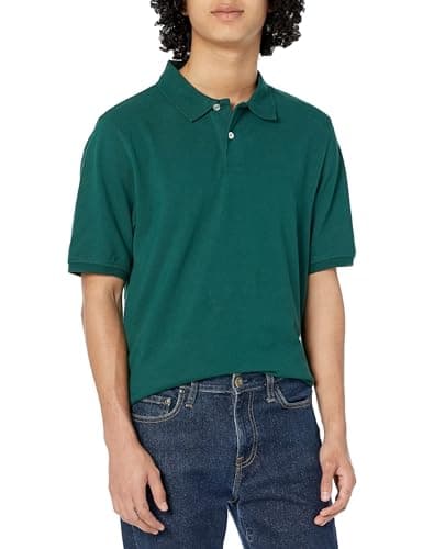 Image of Amazon Essentials Men's Regular-Fit Short-Sleeve Cotton Piqué Polo Shirt (Available in Big and Tall), Dark Green, XXL