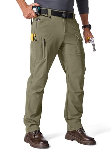 Image of Peysuck Men's Work Trousers Stretch Combat Cargo Trousers Men Tactical Pants Heavy Duty Workwear Pants for Outdoor Work Hiking Walking with Multiple Pockets Light Green