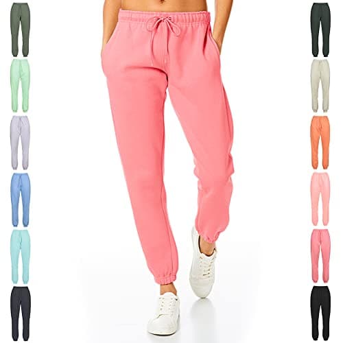 Image of Light & Shade Women's Fleece Joggers with Drawstring Waist Tapered Tracksuit Bottoms Soft Cotton Blend Sweatpants for Gym & Loungewear (Pink, M)