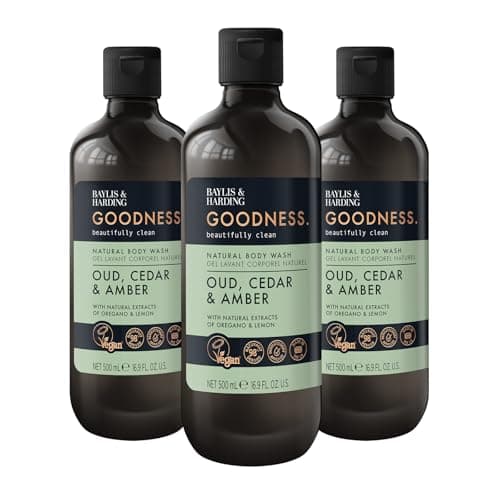 Image of Baylis & Harding Goodness Oud, Cedar and Amber Body Wash, 500 ml (Pack of 3) - Vegan Friendly