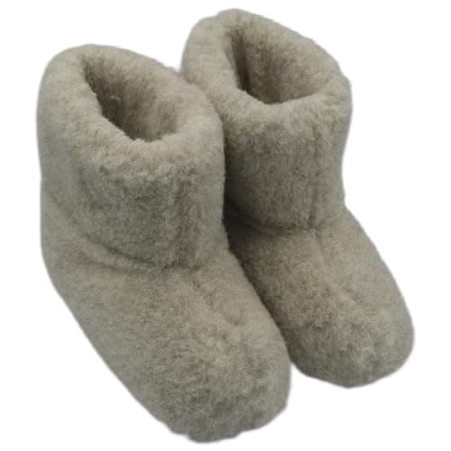 Image of Women's Natural Sheep Wool Slippers, Warm and Cosy Ankle Boots with Soft Sheepskin Sole (Light Grey, Size: 5 UK / 38 EU)