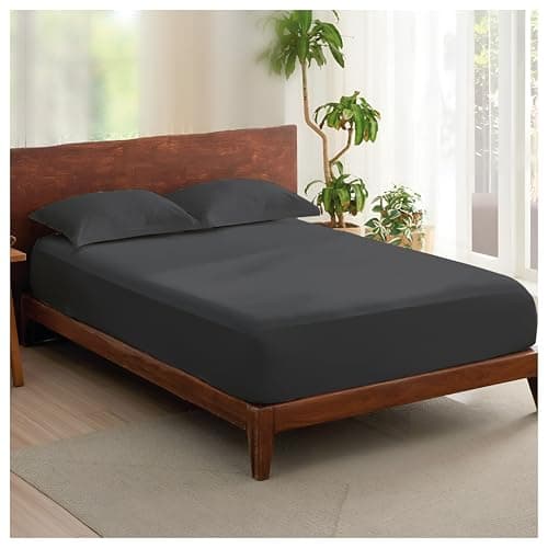 Image of Rehan & Co 100% Egyptian Cotton Fitted Sheets 300 Thread Count Breathable Hotel Qulaity Bedding 12” / 30cm Deep Fitted Bed Sheet. (Charcoal Fitted Sheet, Double)