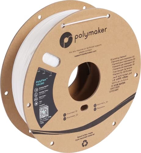 Image of Polymaker TPU Filament 1.75mm White, 750g Shore 90A Flexible, 1.75mm Diameter, 750g Display Weight, PolyFlex TPU90 3D TPU Filament