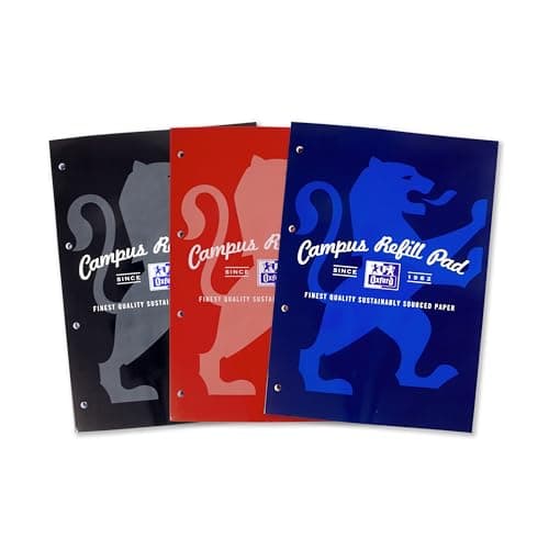 Image of Oxford Campus, Lined Paper A4 Refill Pad, MEGA 300 Pages, Assorted Colours, Pack of 3