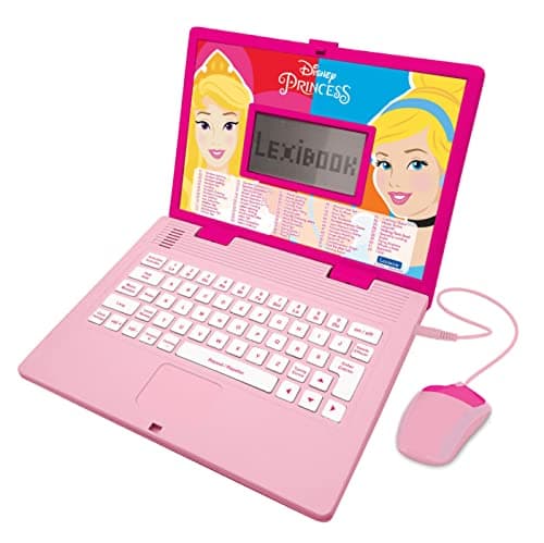 Image of LEXIBOOK, Disney Princess, Educational and Bilingual Laptop French/English with 124 Activities: Mathematics, Dactylography, Logic, Clock reading, Play Games and Music, Pink, JC598DPi1
