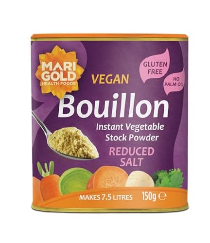 Image of Marigold Reduced Salt Vegetable Bouillon Powder, 150g – Instant Vegan Stock Powder, 37% Less Salt, Natural Ingredients, Gluten-Free – Perfect for Soups, Stews & Sauces.